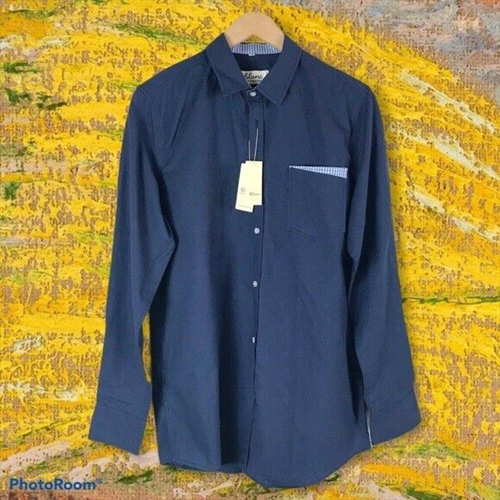 Blanc NWT Men's Medium Blue 100% Cotton Button-Up Shirt Casual Long Sleeves